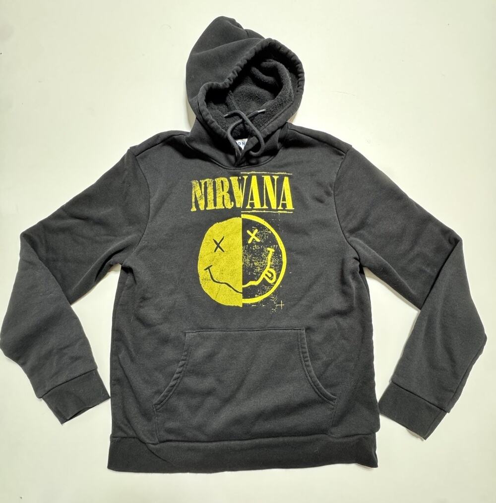 Nirvana Pullover Hoodie Sweatshirt Black/Yellow Graphic Size Youth M #1055